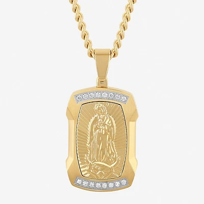 Lady Of Guadalupe (G-H / I1) Mens 1/5 CT. Lab Grown White Diamond Stainless Steel Dog Tag 24 Inch Pendant Necklace