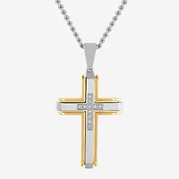 (G-H / I1) Mens 1/5 CT. Lab Grown White Diamond Stainless Steel Cross 24 Inch Pendant Necklace