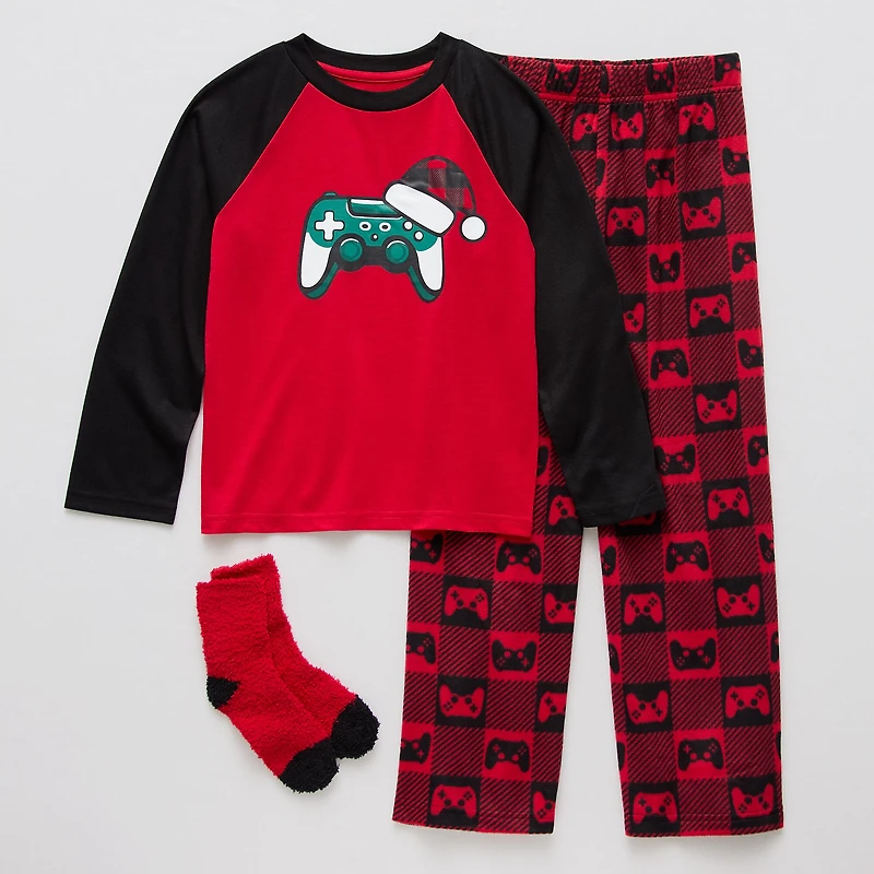 Little & Big Kid Boys Microfleece Crew Neck Long Sleeve 3-pc. Pajama Set