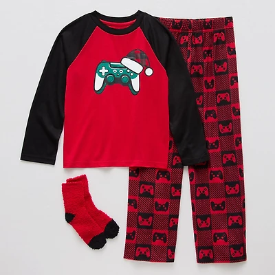 Little & Big Kid Boys Microfleece Crew Neck Long Sleeve 3-pc. Pajama Set