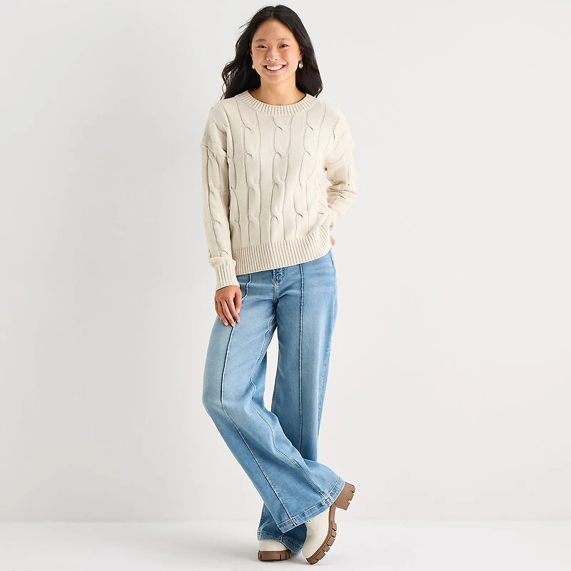 Arizona Juniors Womens Crew Neck Long Sleeve Pullover Sweater