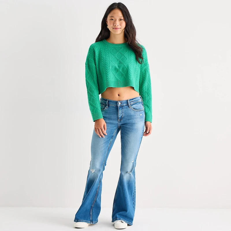 Arizona Juniors Womens Crew Neck Long Sleeve Pullover Sweater