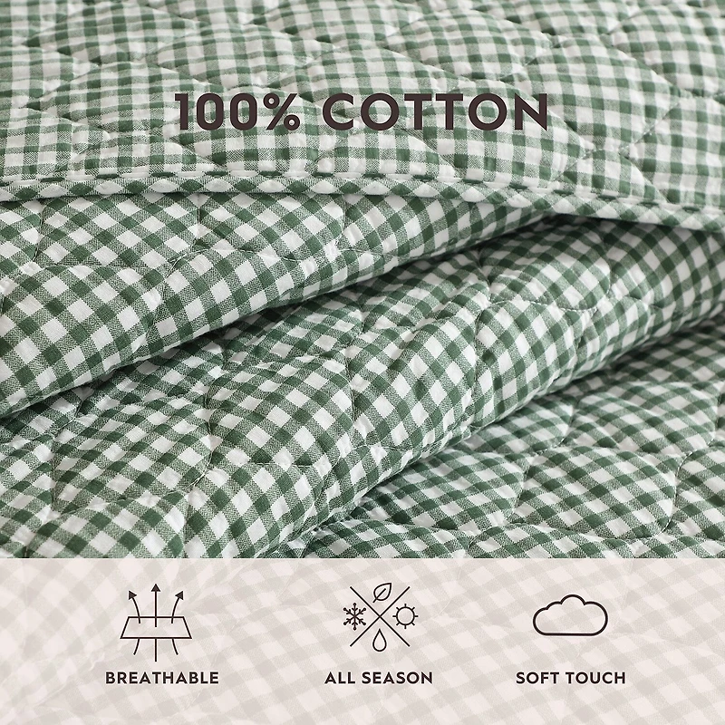 Laura Ashley Gracies Gingham Easy Care Quilt Set