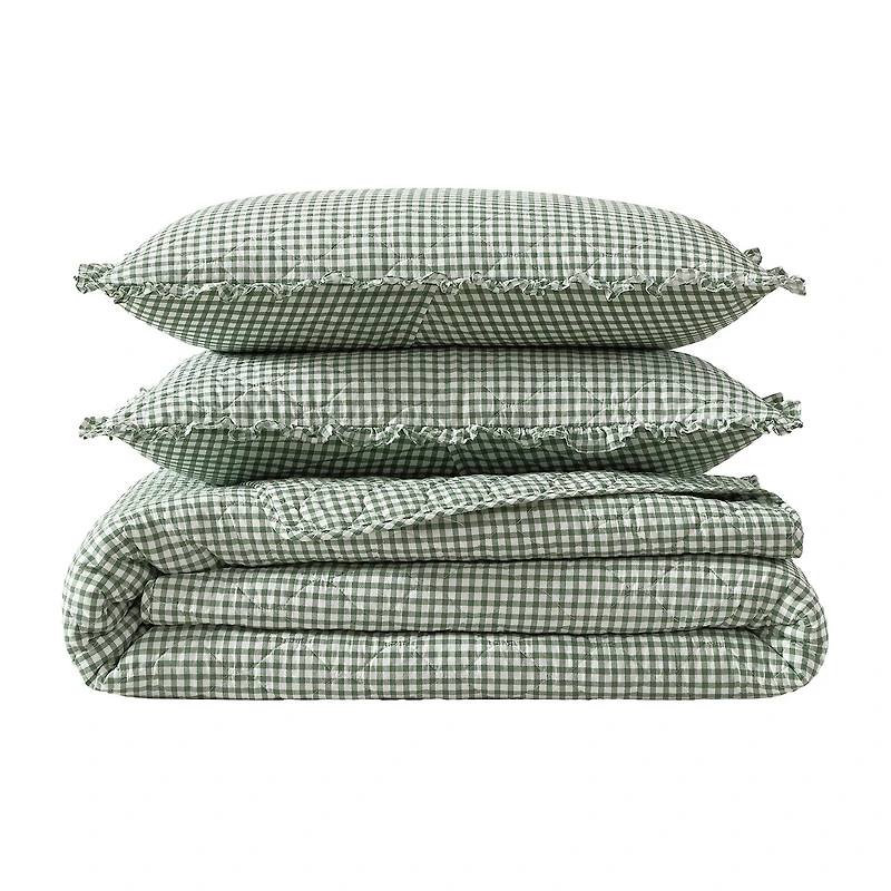 Laura Ashley Gracies Gingham Easy Care Quilt Set