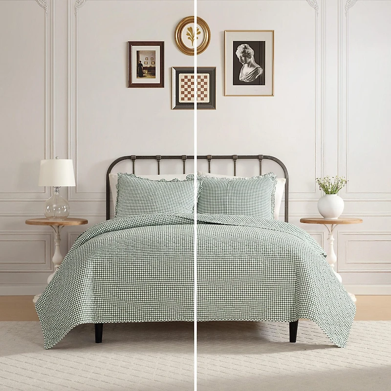 Laura Ashley Gracies Gingham Easy Care Quilt Set