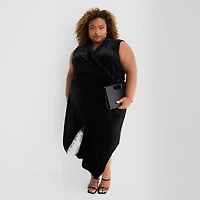 Ashley Graham Lace Edge Womens Plus Sleeveless Midi Wrap Dress