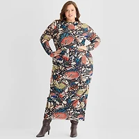 Ashley Graham Mesh Womens Plus Long Sleeve Butterfly Bodycon Dress