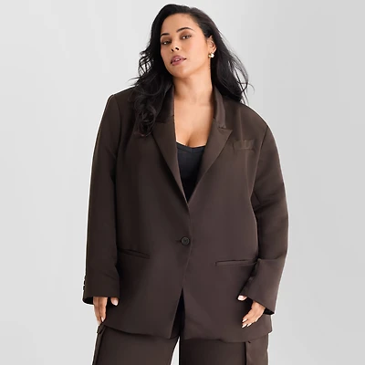 Ashley Graham Satin Womens Plus Relaxed Fit Suit Jacket