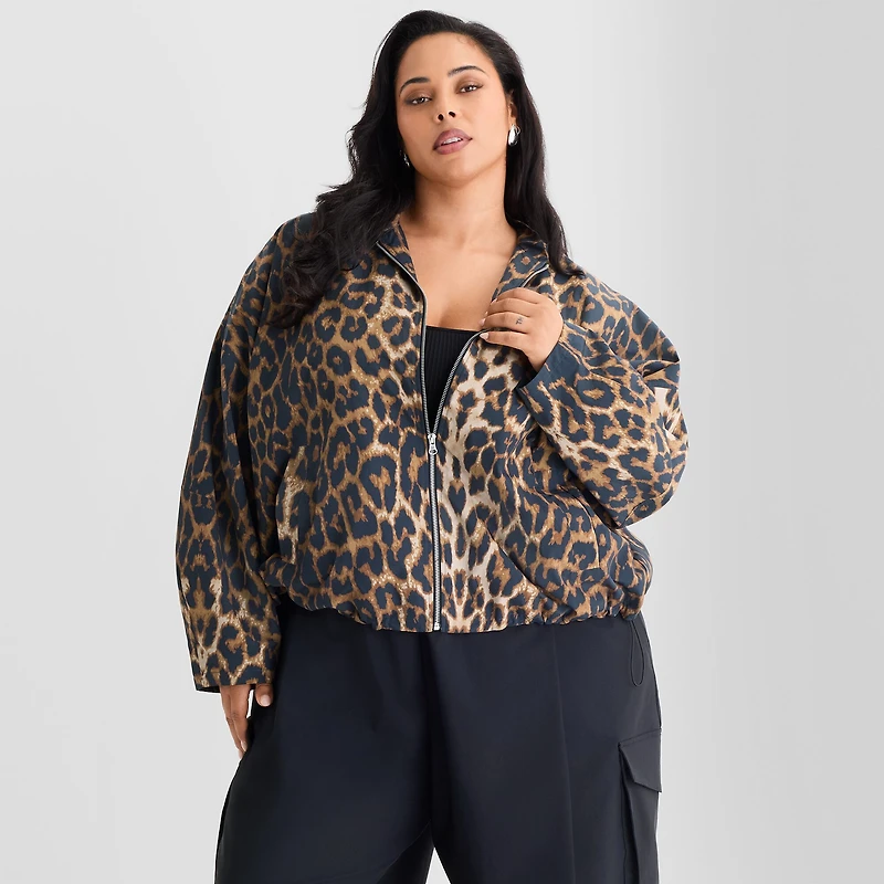 Ashley Graham Nylon Womens Plus Bomber Jacket