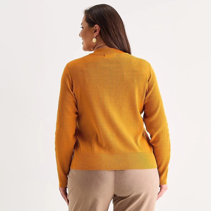 Liz Claiborne Plus Womens Crew Neck Long Sleeve Pullover Sweater