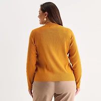 Liz Claiborne Plus Womens Crew Neck Long Sleeve Pullover Sweater