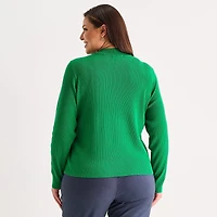 Liz Claiborne Plus Womens Crew Neck Long Sleeve Pullover Sweater