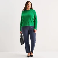 Liz Claiborne Plus Womens Crew Neck Long Sleeve Pullover Sweater