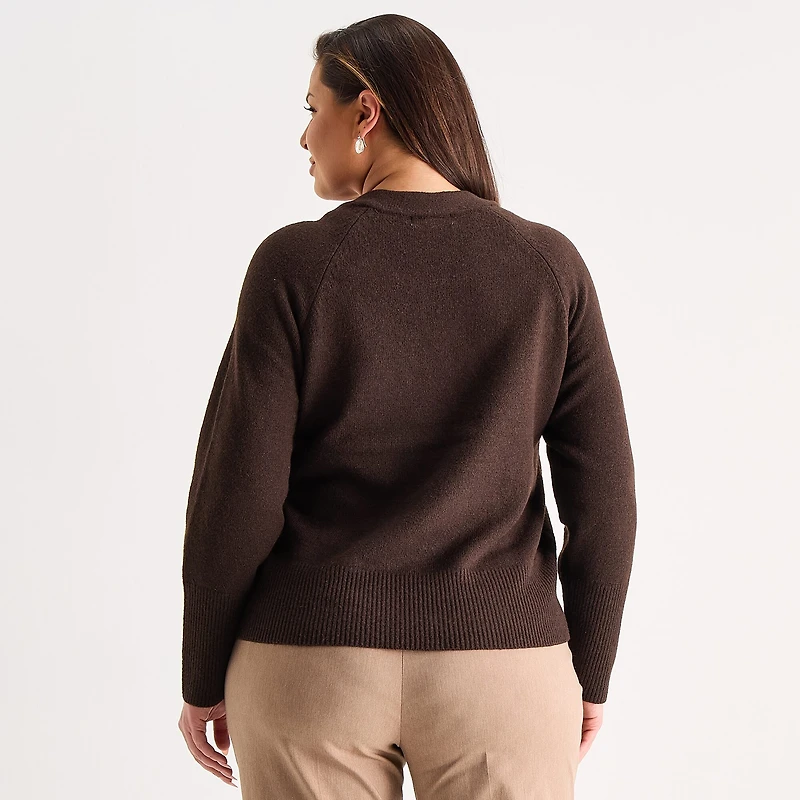 Liz Claiborne Plus Womens Crew Neck Long Sleeve Pullover Sweater