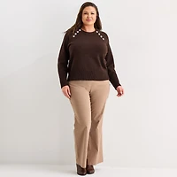 Liz Claiborne Plus Womens Crew Neck Long Sleeve Pullover Sweater