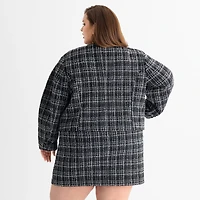 Ashley Graham Tweed Womens Plus Regular Fit Boucle Suit Jacket