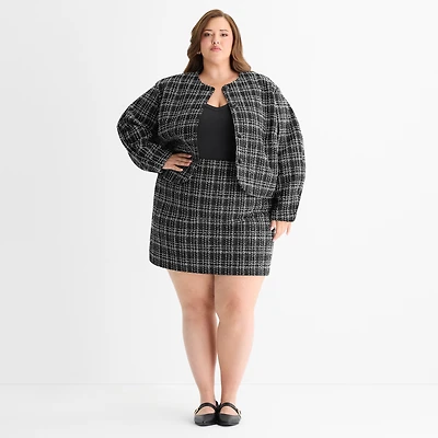 Ashley Graham Tweed Womens Plus Regular Fit Boucle Suit Jacket