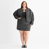 Ashley Graham Tweed Womens Plus Regular Fit Boucle Suit Jacket