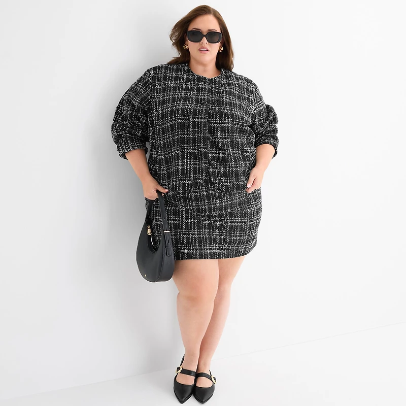 Ashley Graham Tweed Womens Plus Regular Fit Boucle Suit Jacket