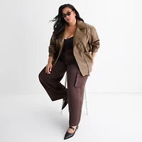 Ashley Graham Womens Plus Faux Leather Midweight Motorcycle Jacket