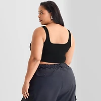 Ashley Graham Ribbed Womens Plus Square Neck Sleeveless Crop Top