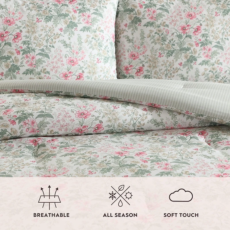Laura Ashley Arden Floral Easy Care Complete Bedding Set with Sheets