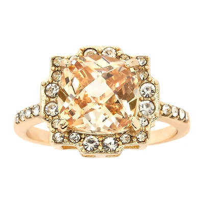 Sparkle Allure Womens Champagne Crystal 14K Gold Over Brass Hypoallergenic Halo Cocktail Ring