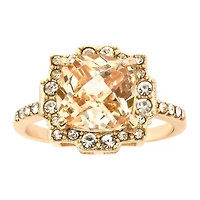 Sparkle Allure Womens Champagne Crystal 14K Gold Over Brass Hypoallergenic Halo Cocktail Ring