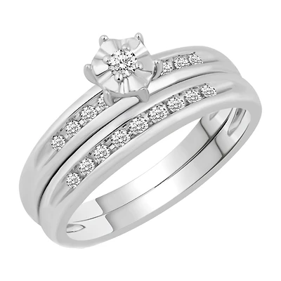 Womens 1/5 CT. Natural Diamond 10K Gold Round Side Stone Bridal Set