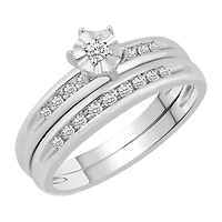 Womens 1/5 CT. Natural Diamond 10K Gold Round Side Stone Bridal Set