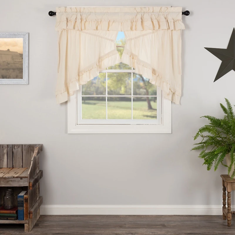 Vhc Brands Muslin Ruffled Prairie Swag Rod Pocket Tailored Valance