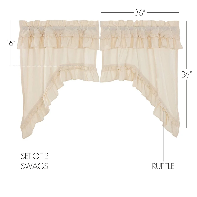 Vhc Brands Muslin Ruffled Swag Rod Pocket Tailored Valance