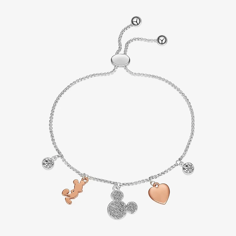 Disney Classics Charm Womens Crystal Heart Mickey Mouse Bolo Bracelet