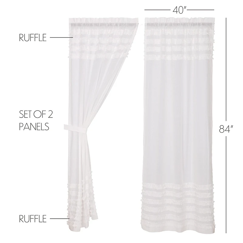 Vhc Brands Ruffle Sheer Petti Rod Pocket Embellished Set of 2 Curtain Panel