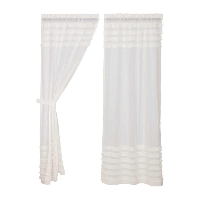 Vhc Brands Ruffle Sheer Petti Rod Pocket Embellished Set of 2 Curtain Panel
