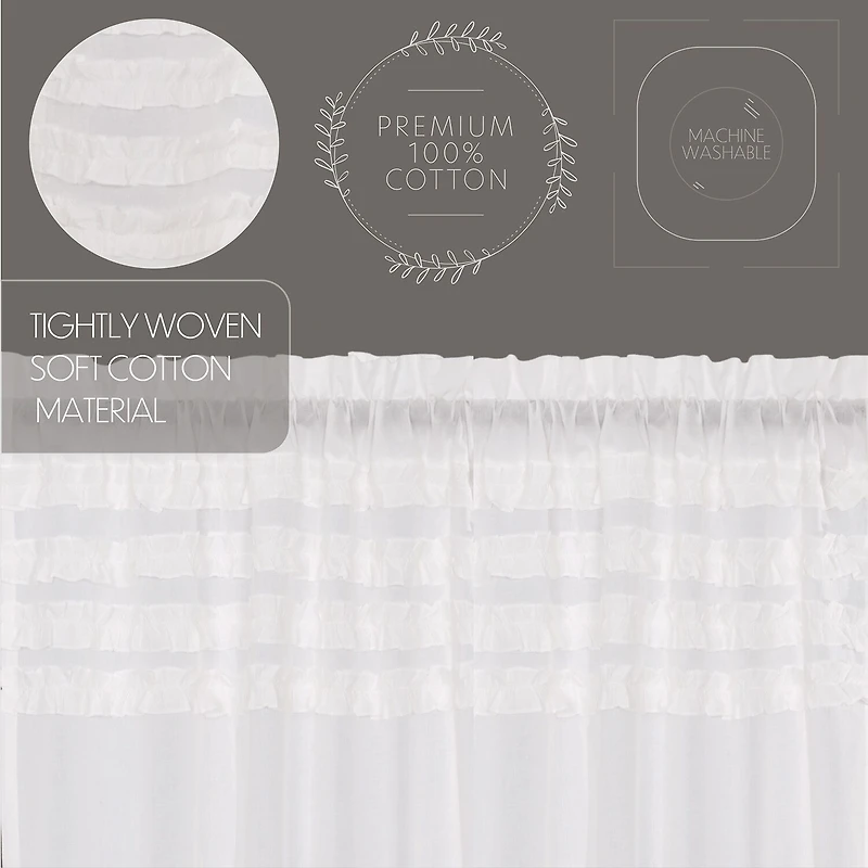 Vhc Brands Ruffle Sheer Petti Prairie Rod Pocket Embellished Set of 2 Curtain Panel