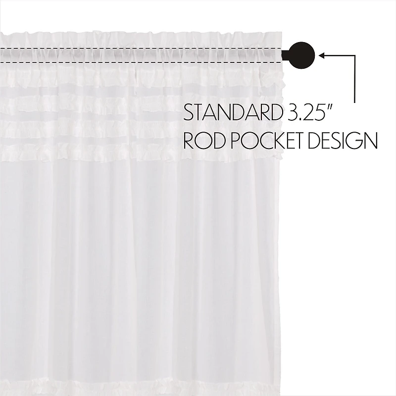Vhc Brands Ruffle Sheer Petti Prairie Rod Pocket Embellished Set of 2 Curtain Panel