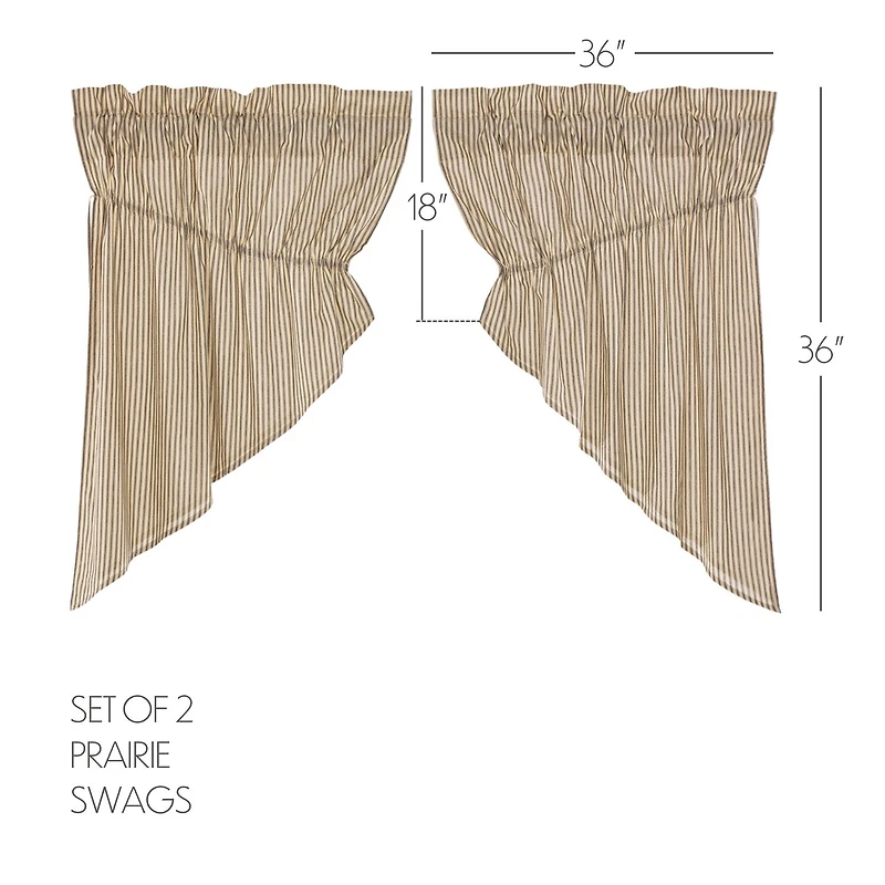 Vhc Brands Sawyer Ticking Prairie Swag Rod Pocket Tailored Valance
