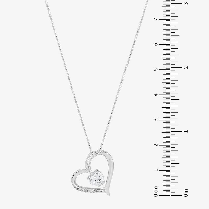 Diamonart Womens White Cubic Zirconia Sterling Silver Heart 18 Inch Pendant Necklace