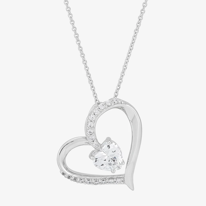 Diamonart Womens White Cubic Zirconia Sterling Silver Heart 18 Inch Pendant Necklace