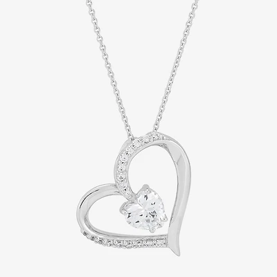Diamonart Womens White Cubic Zirconia Sterling Silver Heart 18 Inch Pendant Necklace
