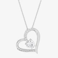 Diamonart Womens White Cubic Zirconia Sterling Silver Heart 18 Inch Pendant Necklace
