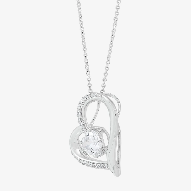 Diamonart Womens White Cubic Zirconia Sterling Silver Heart 18 Inch Pendant Necklace