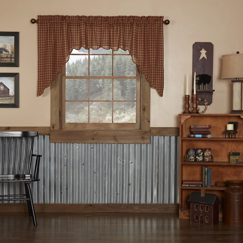 Vhc Brands Country Check Swag Rod Pocket Scallop Valance
