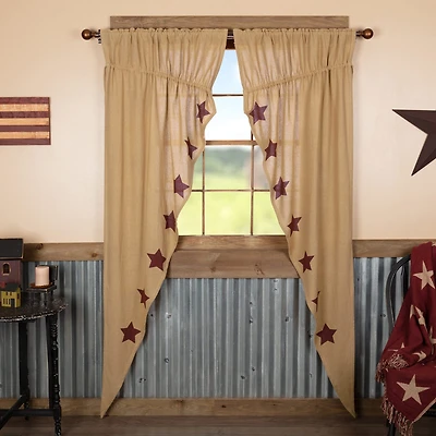 Vhc Brands Ctn Burlap Star Prairie Rod Pocket Embellished Light-Filtering Set of 2 Curtain Panel
