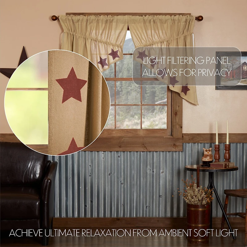 Vhc Brands Ctn Burlap Star Prairie Swag Rod Pocket Tailored Valance