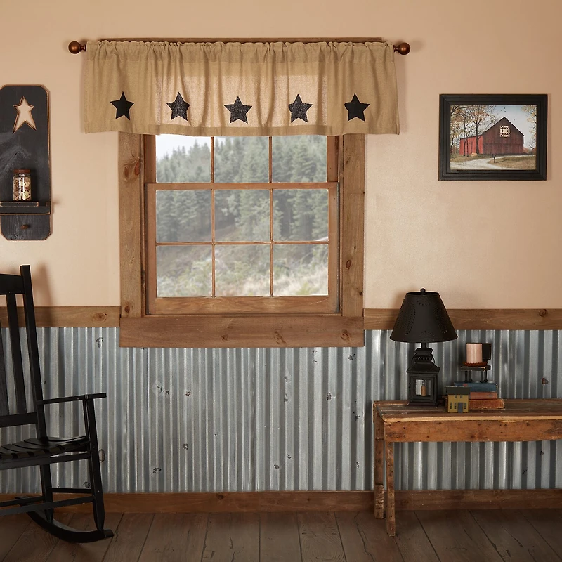 Vhc Brands Cotton Burlap Star Rod Pocket Tailored Valance