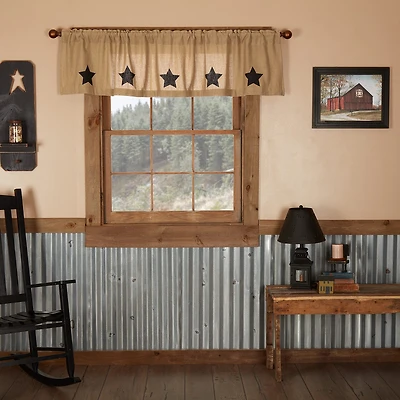 Vhc Brands Cotton Burlap Star Rod Pocket Tailored Valance