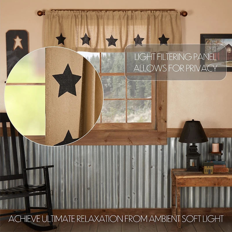 Vhc Brands Cotton Burlap Star Rod Pocket Tailored Valance