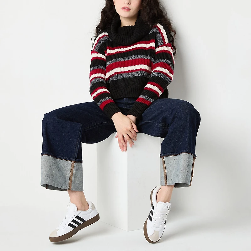 by&by Juniors Womens Cowl Neck Long Sleeve Striped Pullover Sweater